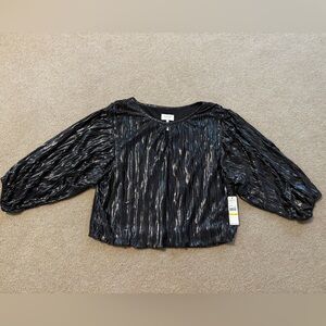 Laundry Metallic Pleated Balloon Sleeve Top Size Medium